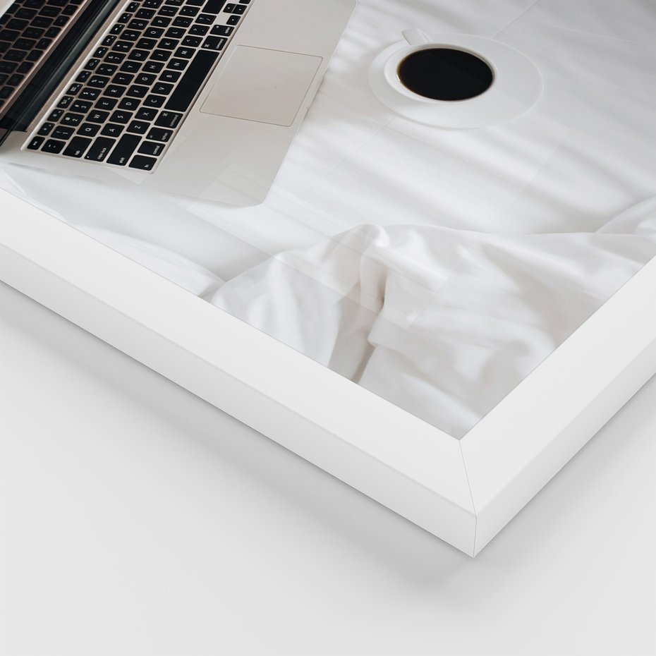 Zestaw obrazy w ramie 50x70 galeria - Kawa, praca, laptop, typografia - rama biała