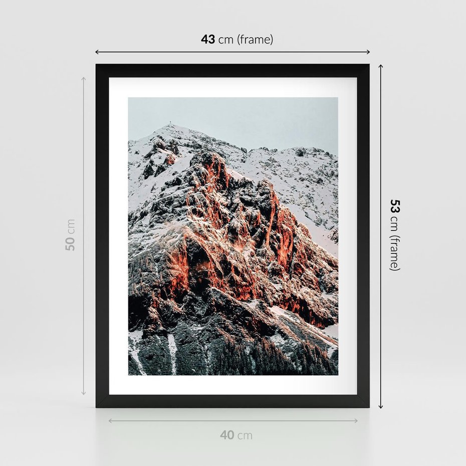 Plakat w ramie 40x50 - Zima na Szczycie - góry, zima - rama czarna