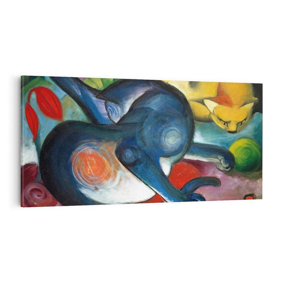 Obraz na płótnie 140x70 - "Dwa koty, niebieski i żółty" (1912) Franz Marc - Reprodukcja - reprodukcja, obraz na płótnie