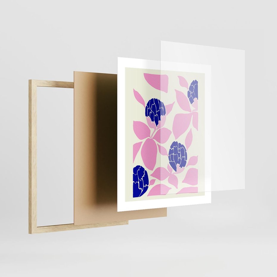 Plakat w ramie 40x50 - Impresje deszczu - nowoczesna kompozycja, kwiaty - rama drewno