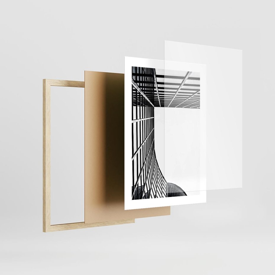 Plakat w ramie 30x40 - Minimalizm Wysokości - architektura, czarno białe zdjęcie - rama drewno