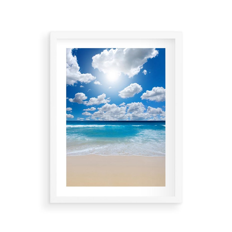 Plakat w ramie 30x40 - Wakacyjna plaża - plaża, wakacje - rama biała