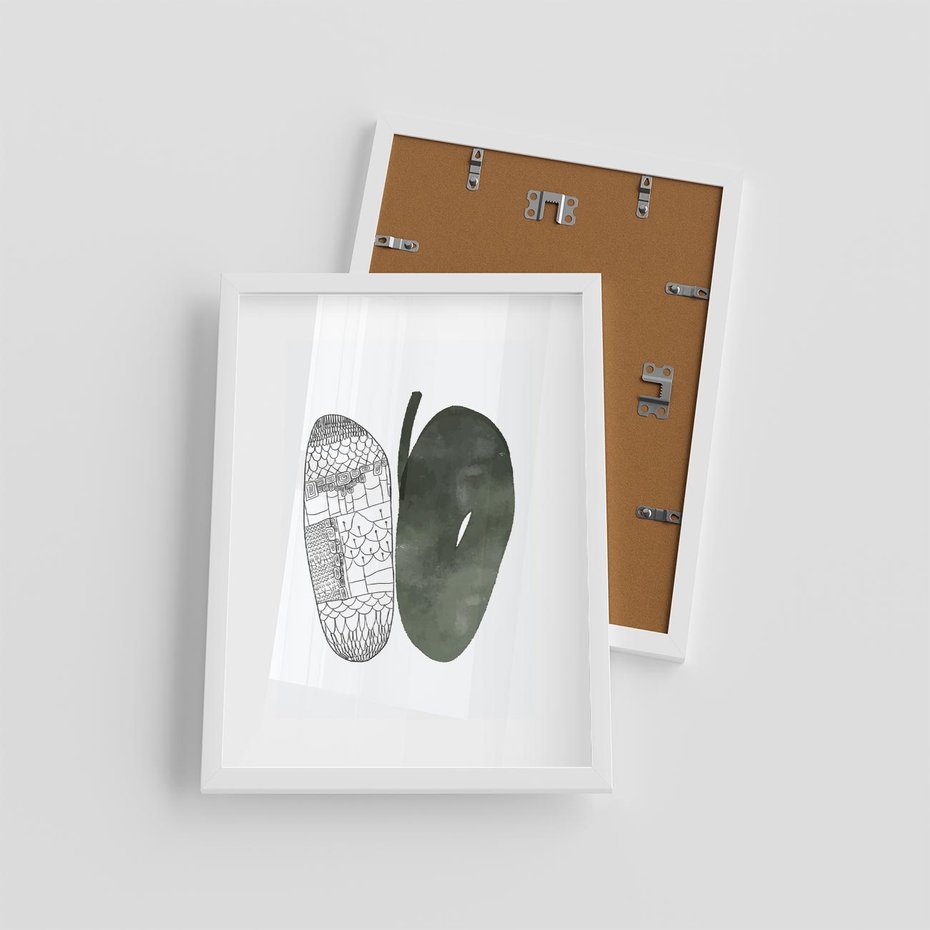 Plakat w ramie 30x40 - Przesunięte Jabłko - minimalistyczny plakat, jabłko - rama biała