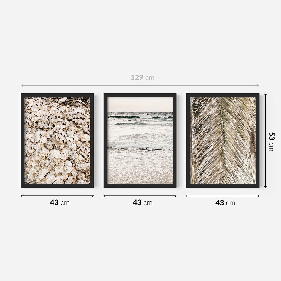 Zestaw obrazy w ramie 40x50 galeria - Plaża, boho, palmy, muszle, morze - rama czarna