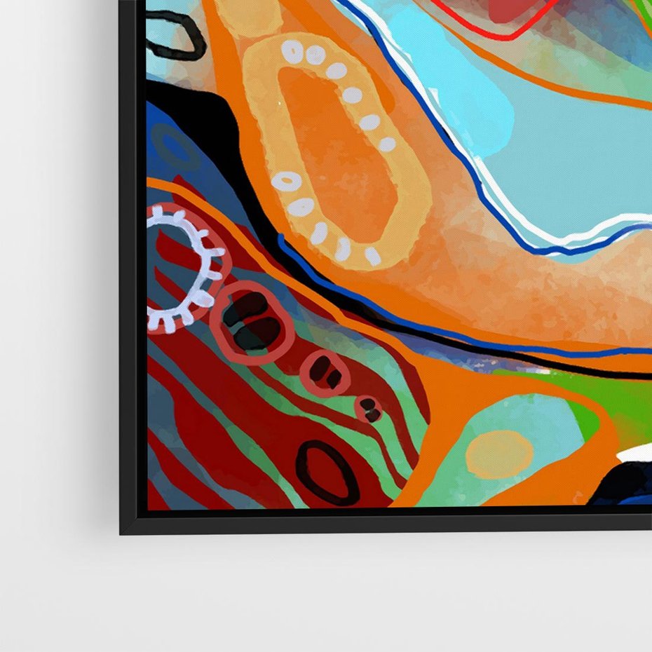 Obraz w ramie 50x50 - Kolorowe Wnętrza Kształtów - abstrakcyjny portret kobiety, twarz - rama czarna