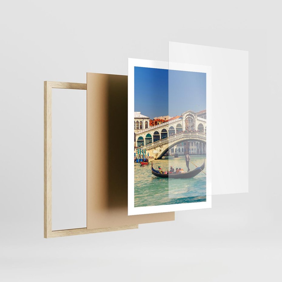 Plakat w ramie 50x70 - Romantyczna przejażdżka gondolą w Wenecji - Wenecja, gondola - rama drewno