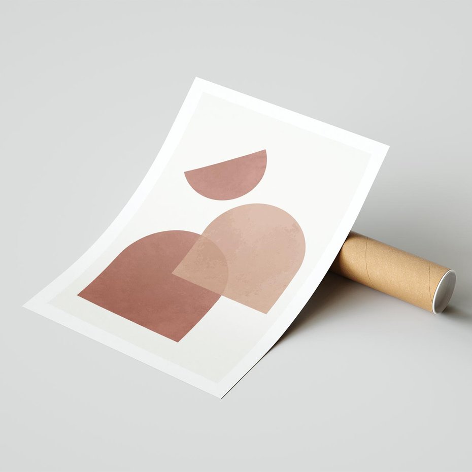 Plakat bez ramy 50x70 - Harmonijne Widoki - abstrakcyjne geometryczne kształty, odcienie brązu i beżu