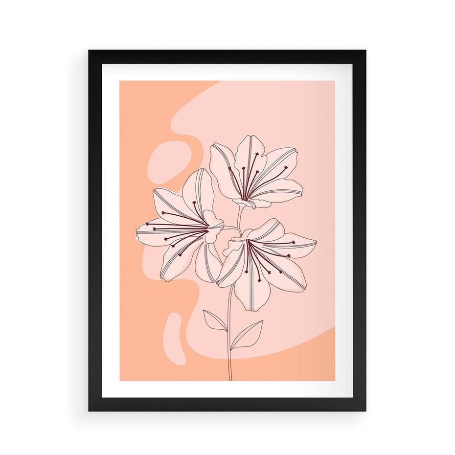 Plakat w ramie 50x70 - Kwiatowa Harmonia - minimalistyczny plakat, pudrowe kwiaty - rama czarna