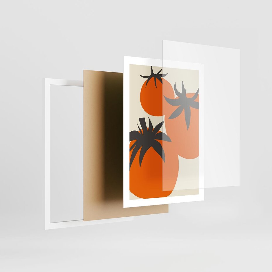 Plakat w ramie 50x70 - Jadalne Kształty - nowoczesny plakat do kuchni, pomidory - rama biała