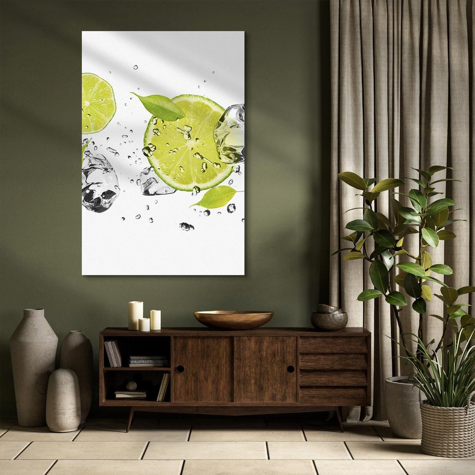 Obraz na płótnie 80x120 - Ekscentryczne limonki z wodą - limonki, woda