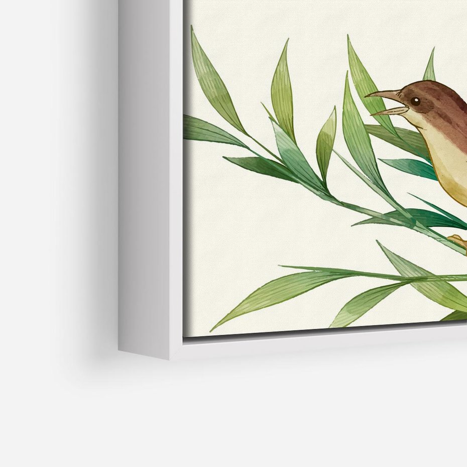 Obraz w ramie 50x50 - Roślinne Nastroje - japońska sztuka, ptak - rama biała