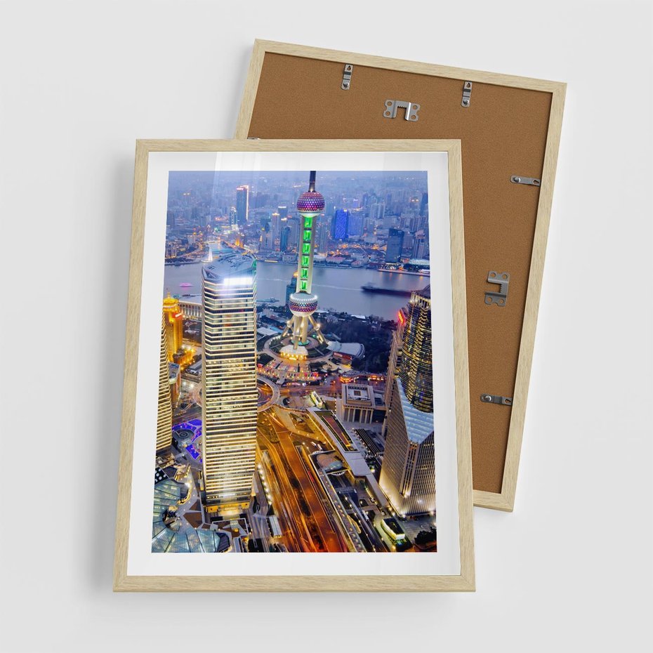 Plakat w ramie 50x70 - Wzgórza Mieściny - wieżowce, miasto - rama drewno