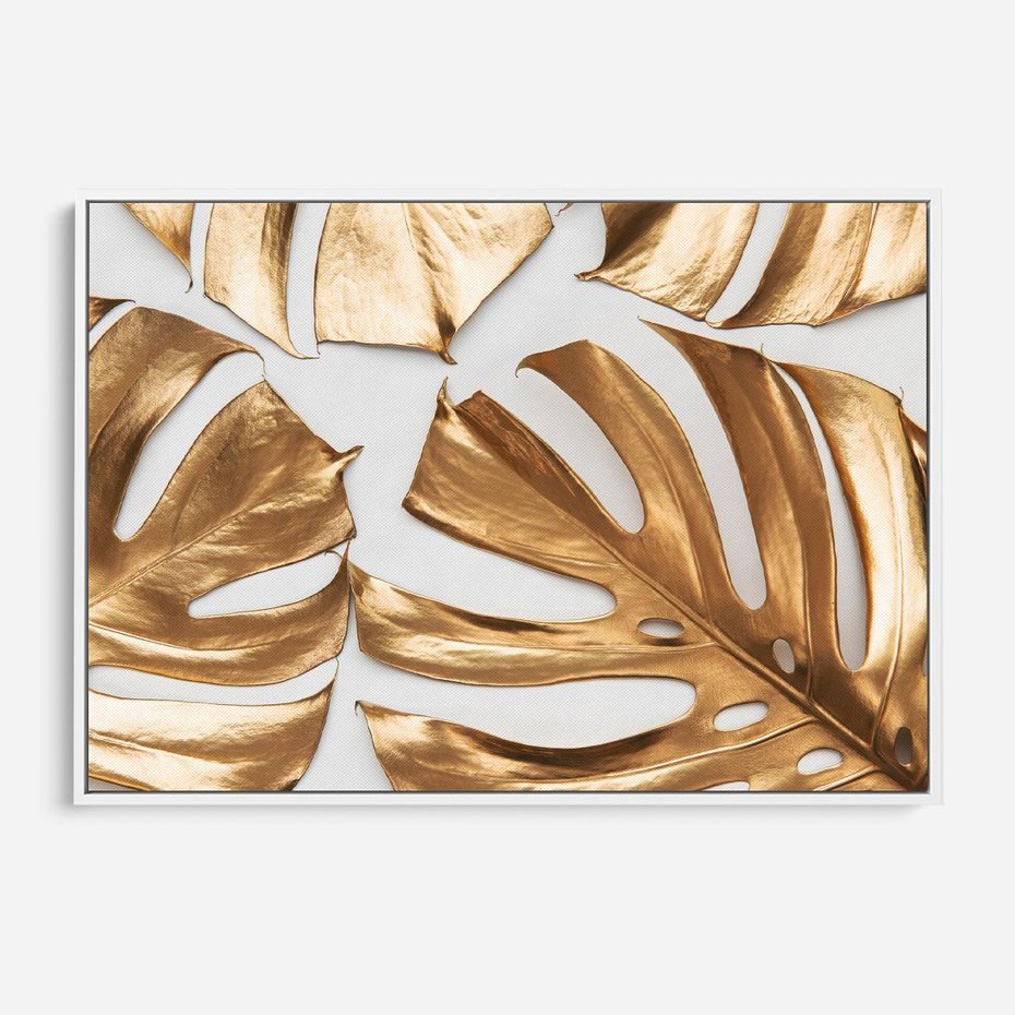 Obraz w ramie 100x70 - Siła Natury - złote, liście - rama biała