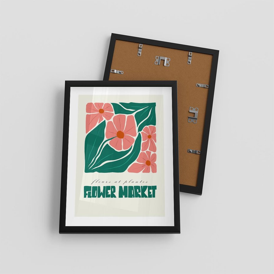 Plakat w ramie 30x40 - Retro Inspiracja - minimalistyczna kwiatowa kompozycja, pastelowe kolory - rama czarna