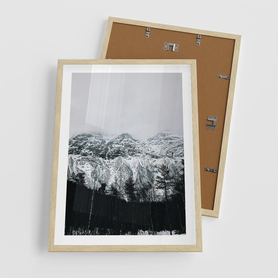 Plakat w ramie 50x70 - Zimowe Uroki Gór - góry ośnieżone, krajobraz górski - rama drewno