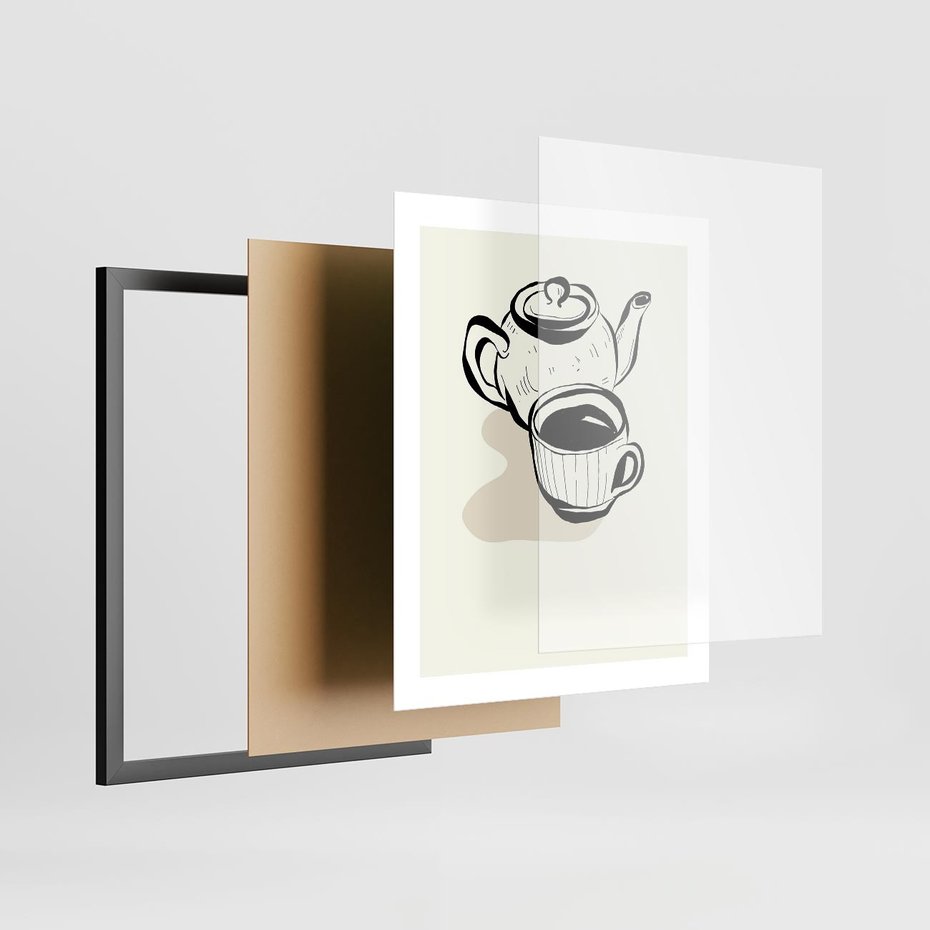 Plakat w ramie 40x50 - Kawa w Minimalistycznym Szkicu - grafika, szkic - rama czarna