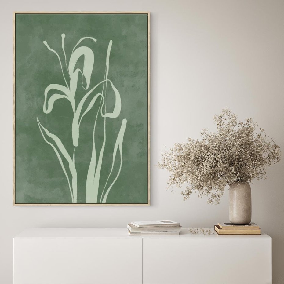 Obraz w ramie 70x100 - Zielony Oddech - zielona abstrakcja, zgaszona zieleń - rama drewno