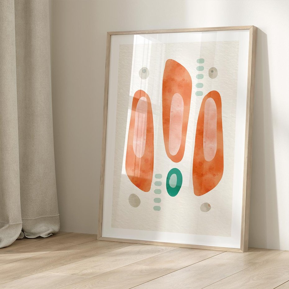 Plakat w ramie 30x40 - Księga Barw - abstrakcyjne formy, dominujący kolor pomarańczowy - rama drewno