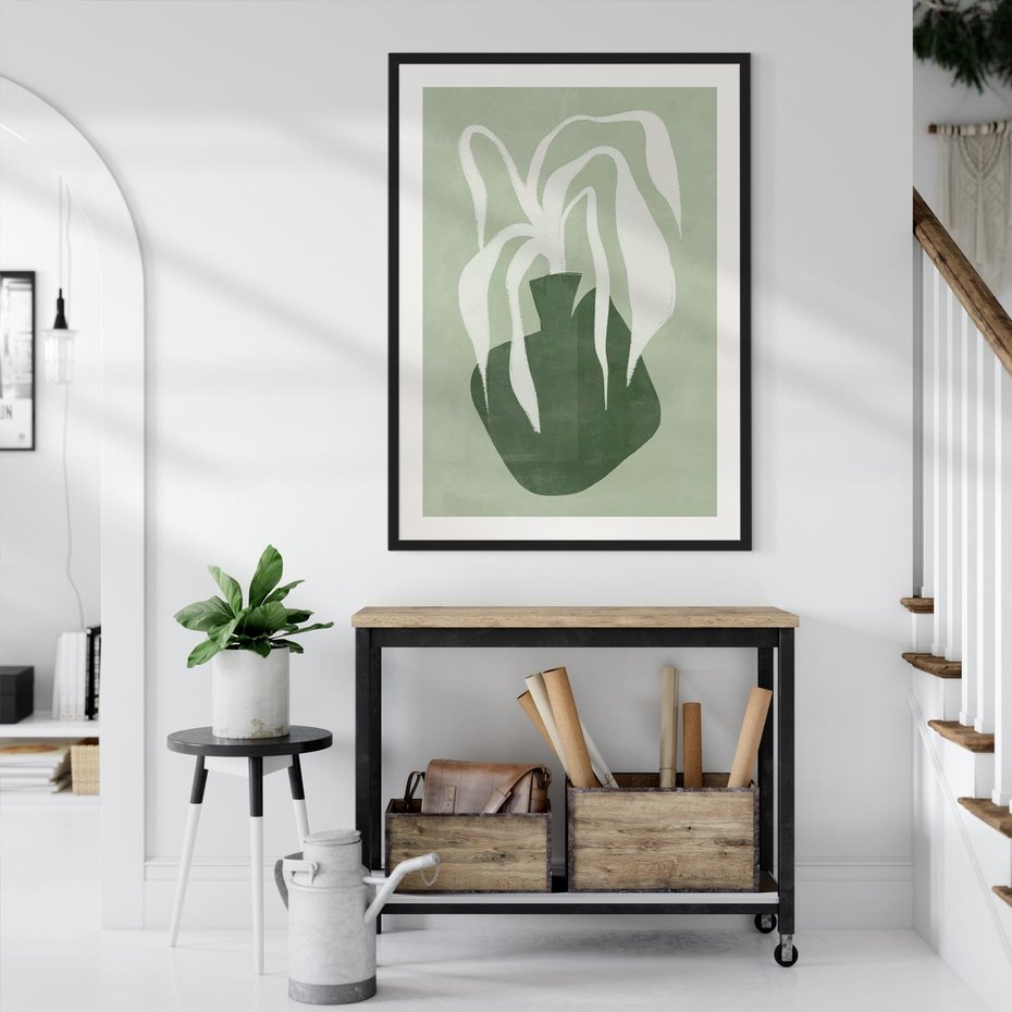 Plakat bez ramy 21x30 - Zieleń Pulsującego Spokoju - zielona abstrakcja, zgaszona zieleń