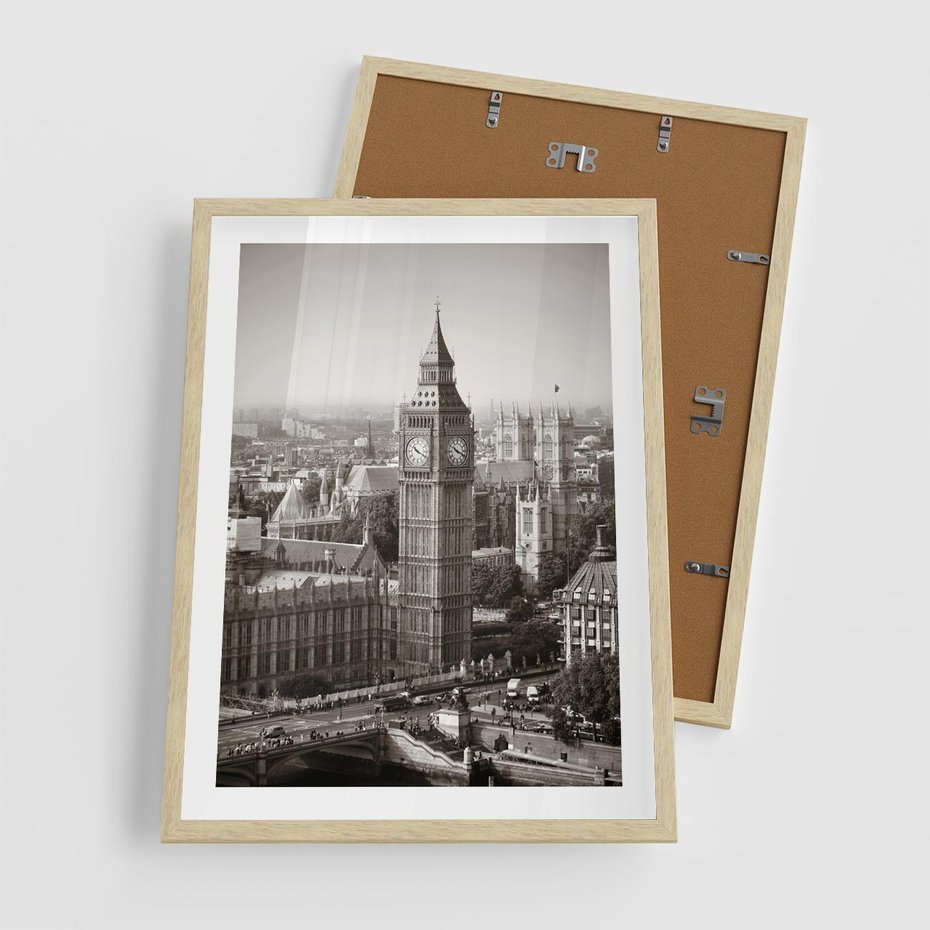 Plakat w ramie 50x70 - Magiczna esencja Londynu: Big Ben i miasto - Big Ben, Londyn - rama drewno