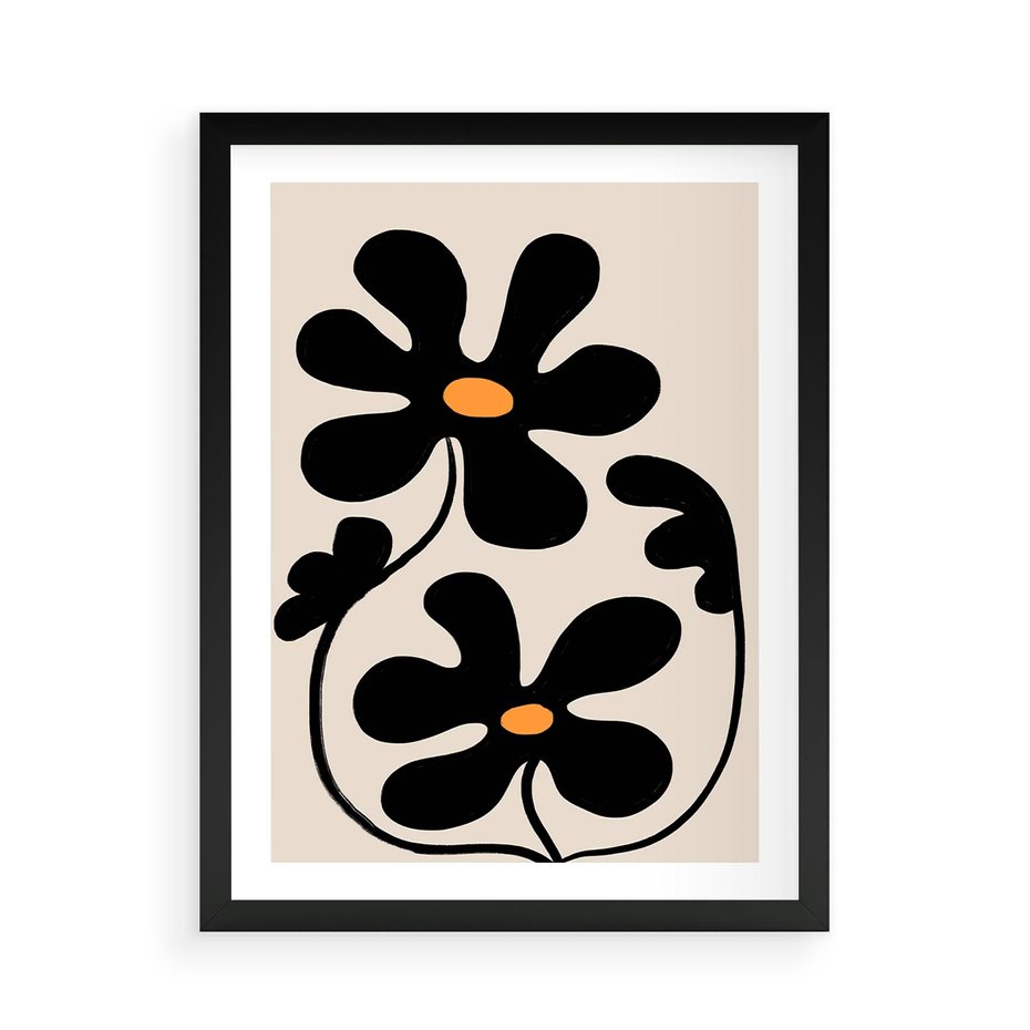 Plakat w ramie 50x70 - Wyjątkowość Boho - minimalistyczny abstrakcyjny obraz, prymitywne kwiaty - rama czarna
