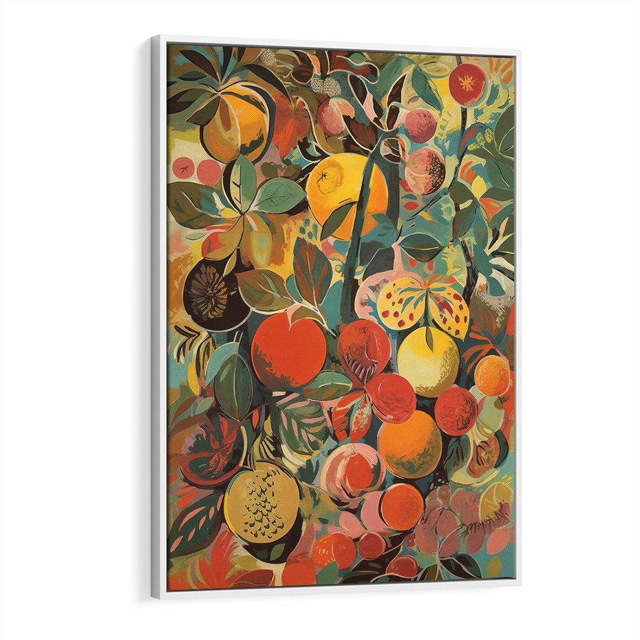 Obraz w ramie 80x120 - Księga Surrealnych Wyobrażeń - abstrakcyjny obraz owoców, jak picasso - rama biała