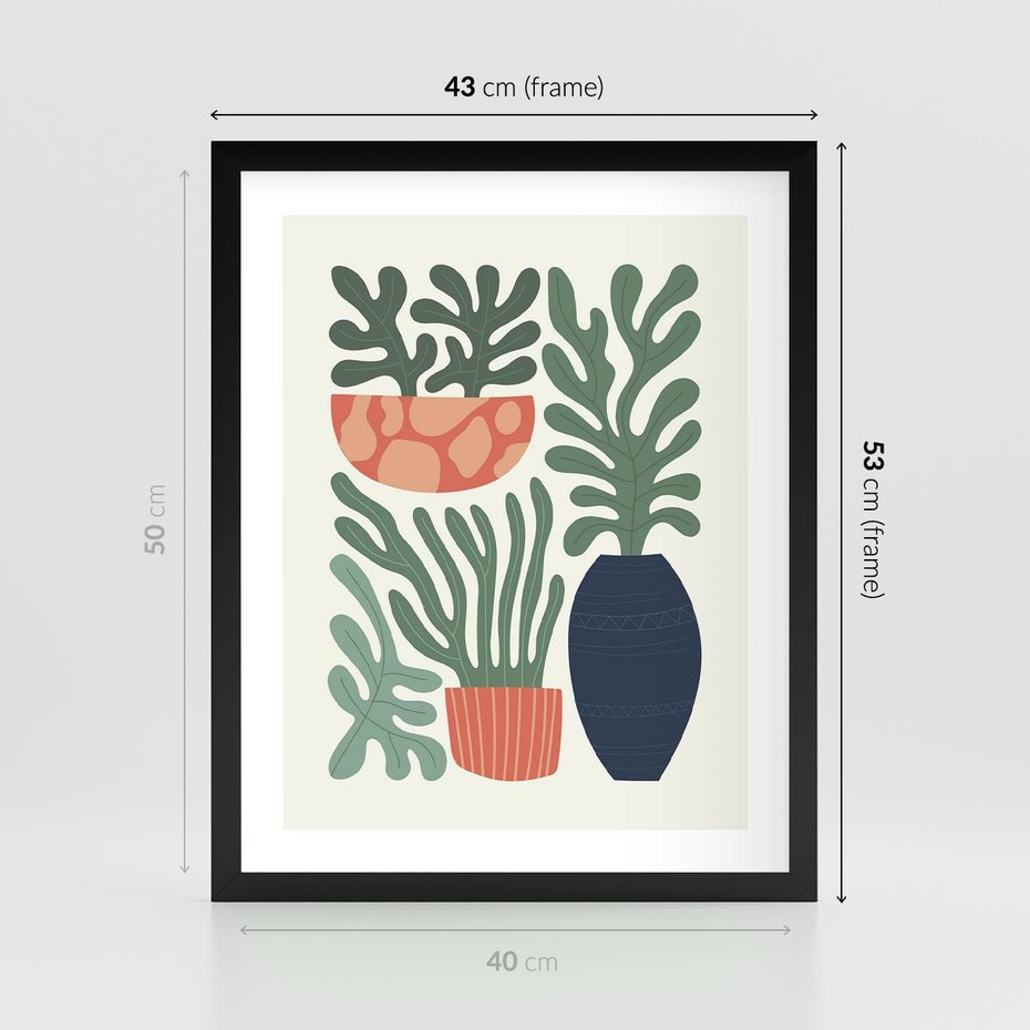 Plakat w ramie 40x50 - Abstrakcyjne Roślinne Formy - nowoczesna grafika, rośliny - rama czarna