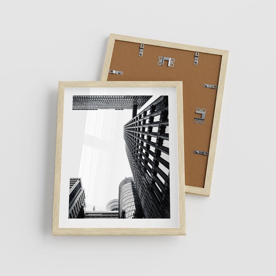 Plakat w ramie 40x50 - Monochromatyczna Sceneria Wieżowców - architektura, wieżowce - rama drewno