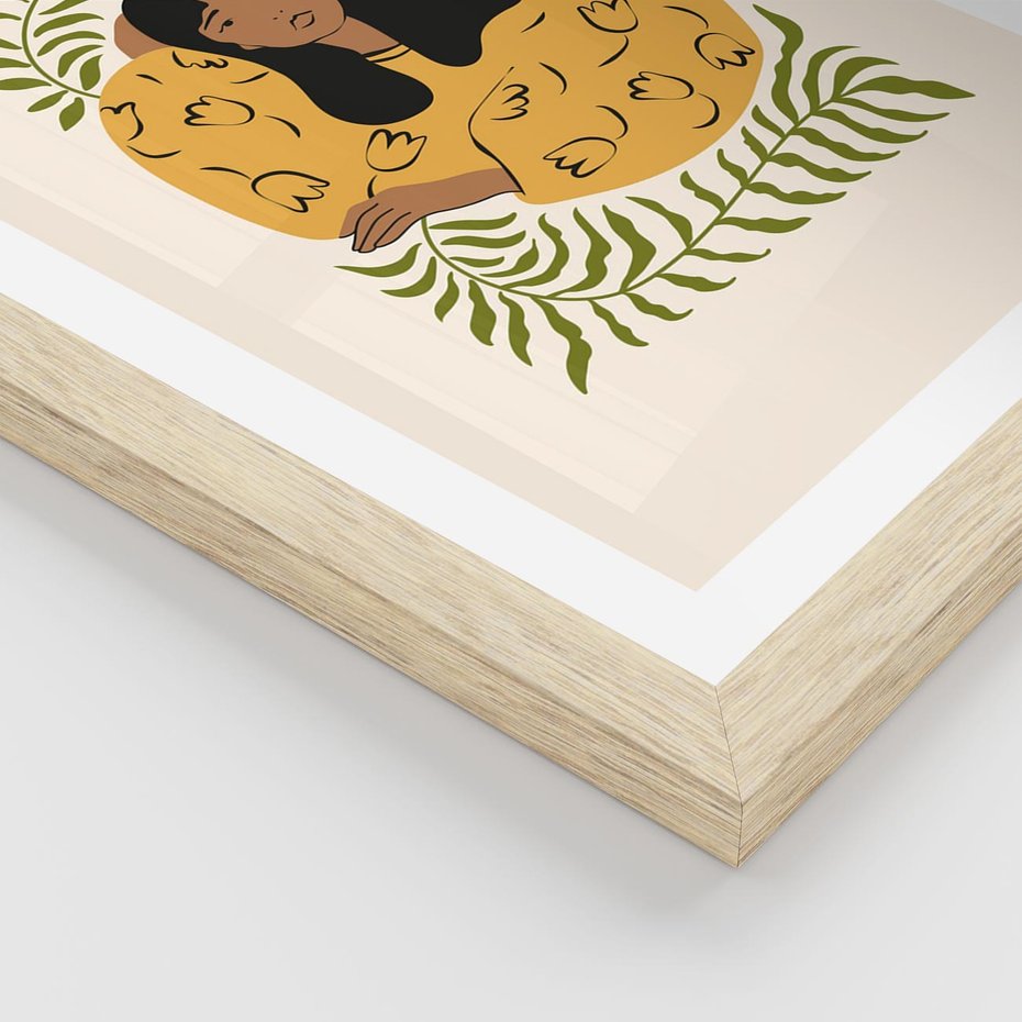 Plakat w ramie 40x50 - Malowane Odbicia Wyobraźni - nowoczesny plakat, kobieta otoczona liśćmi - rama drewno