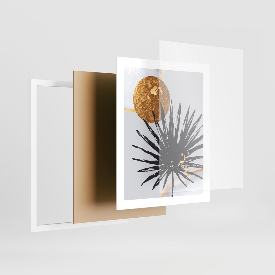 Plakat w ramie 40x50 - Sztuka Palmy - palma, czarna grafika - rama biała