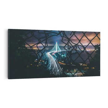 Obraz na płótnie 140x70 - Most nocą - Światła i refleksy - most, światła