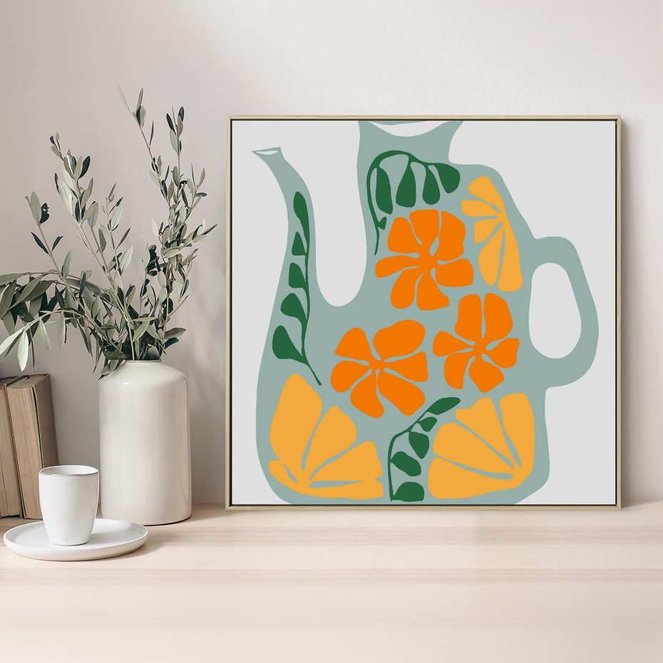 Obraz w ramie 80x80 - Kolorystyczna Ekspresja - czajnik, abstrakcja - rama drewno