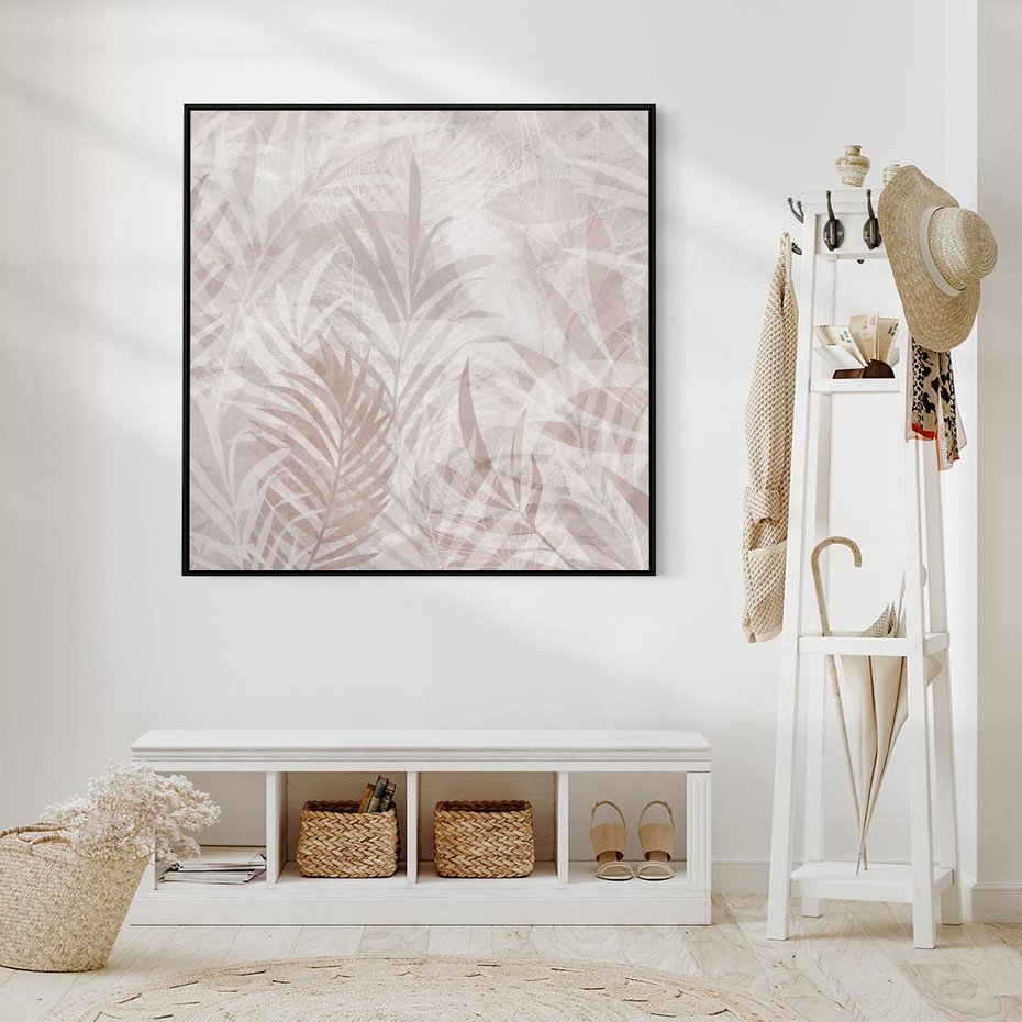 Obraz w ramie 50x50 - Pejzaż zaklętych uczuć - monochromatyczne, w odcieniach beżu - rama czarna