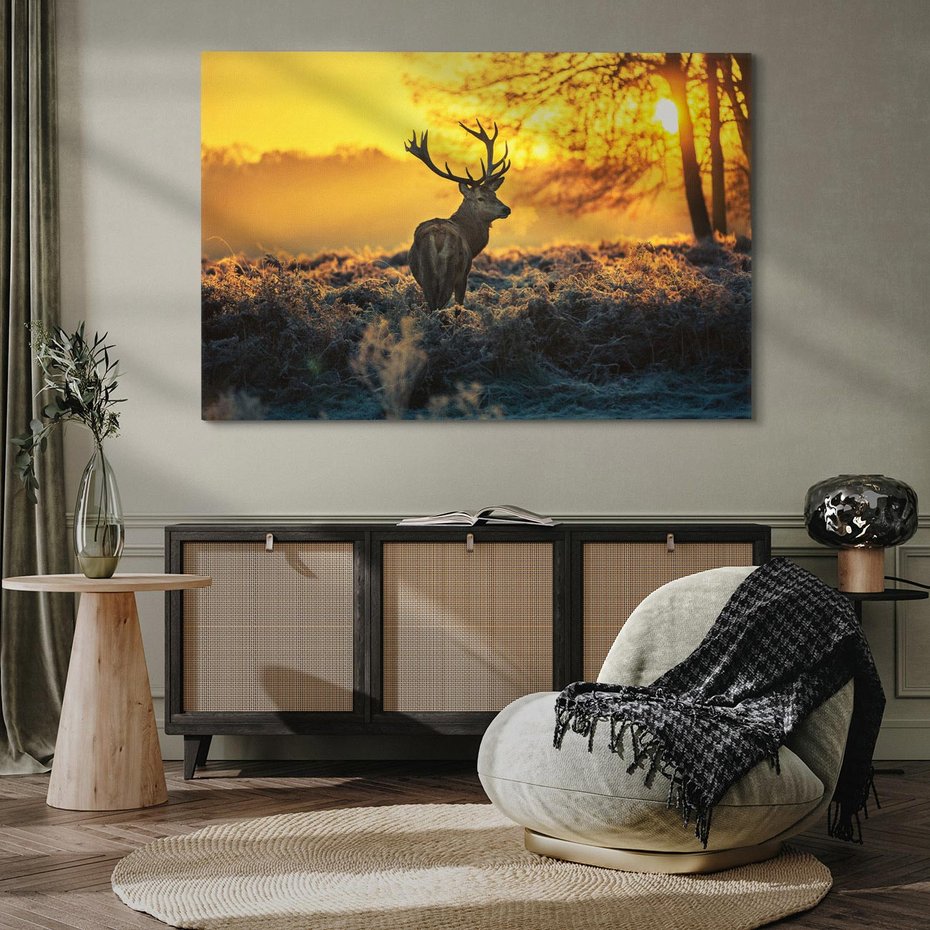 Obraz na płótnie 120x80 - Jesienne Spotkanie w Lesie - jeleń, jesień