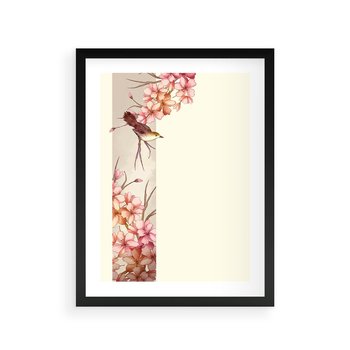 Plakat w ramie 30x40 - Rozkwitające Marzenia - japońska sztuka, ptak - rama czarna