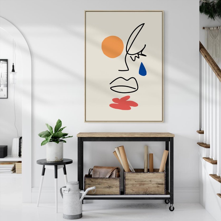 Obraz w ramie 80x120 - Impresje Plam - abstrakcyjny obraz, przypomina twarz - rama drewno