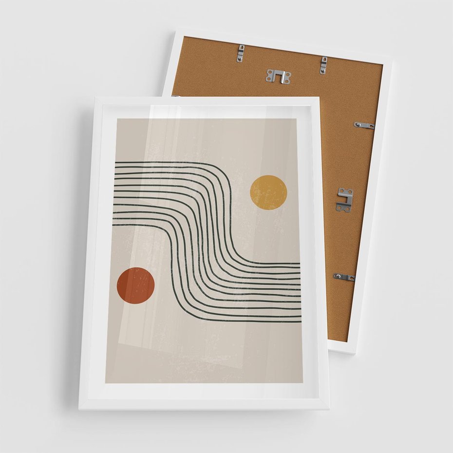 Plakat w ramie 50x70 - Czysta Refleksja - abstrakcyjna sztuka, boho kształty - rama biała