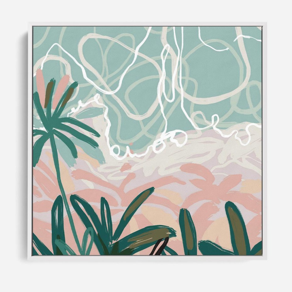 Obraz w ramie 50x50 - Rajski Stan - pastelowy krajobraz, nowoczesny plakat - rama biała