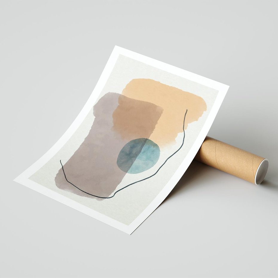 Plakat bez ramy 21x30 - Rozkwitająca Akwarelowa Inspiracja - geometryczne elementy, stonowane ziemiste kolory