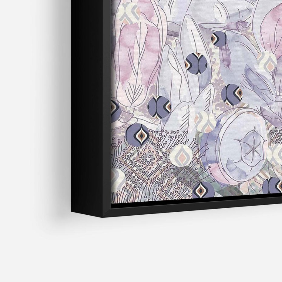 Obraz w ramie 100x70 - Malowane oddechy istnienia - pomieszane tekstury, kwiatowe elementy - rama czarna