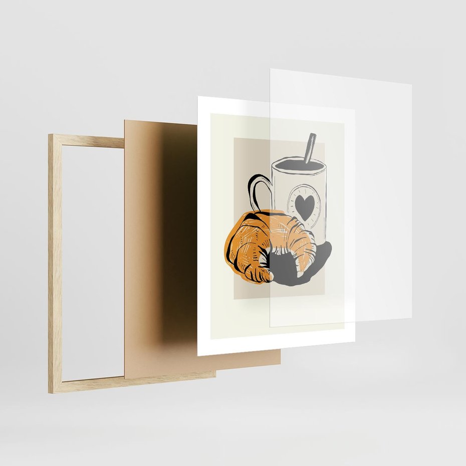 Plakat w ramie 40x50 - Śniadanie z Croissantem - grafika, croisant - rama drewno