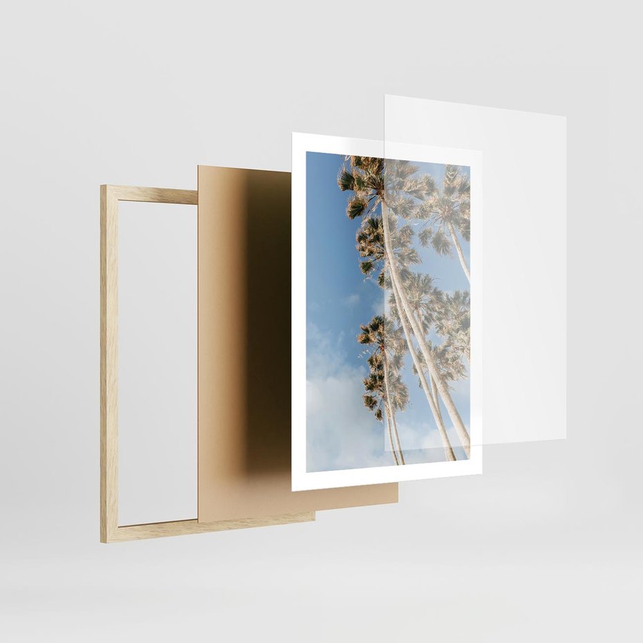 Plakat w ramie 50x70 - Pod Niebem Palmy - palmy na niebieskim niebie - rama drewno