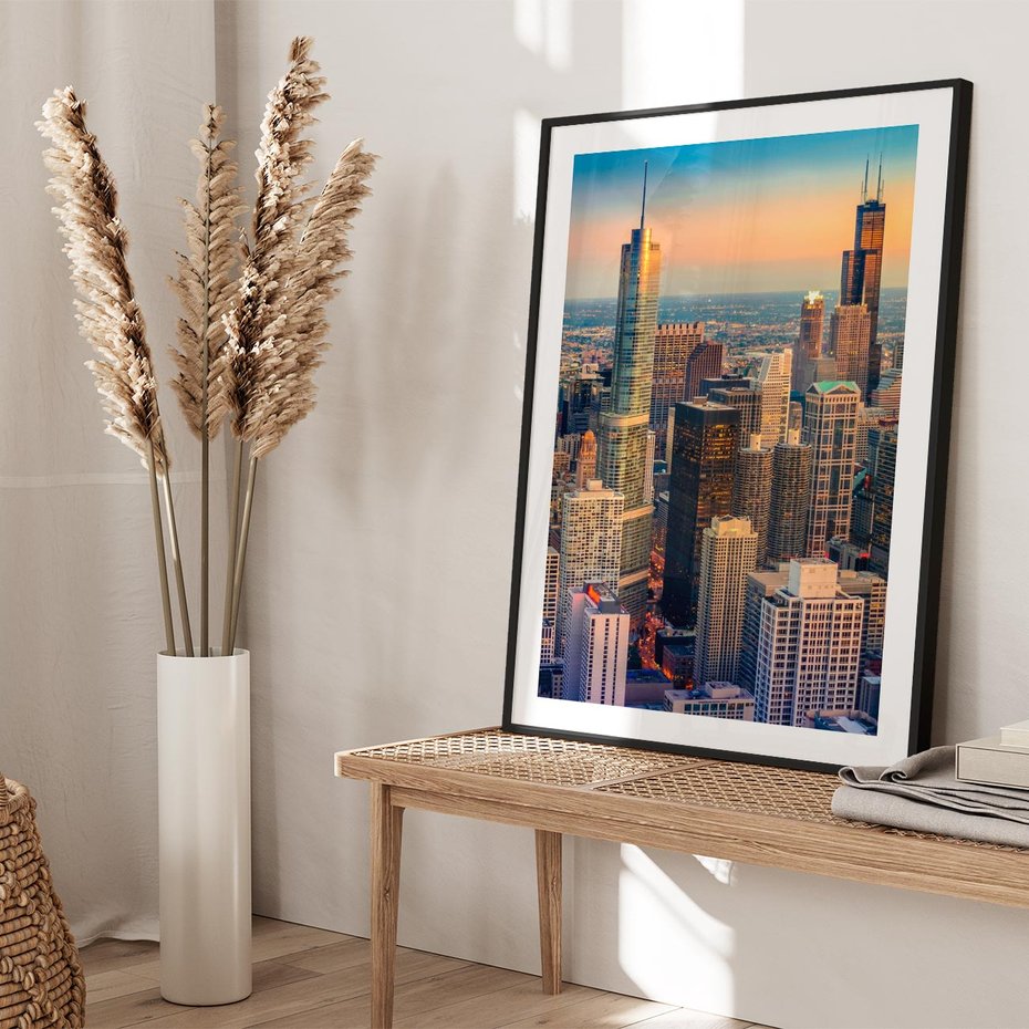 Plakat w ramie 40x50 - Wieżowce Nowego Jorku - Manhattan, wieżowce - rama czarna