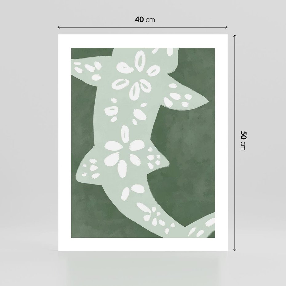 Plakat bez ramy 40x50 - Migotliwe Wibracje Zieleni - zielony plakat, abstrakcja przypominająca rybę