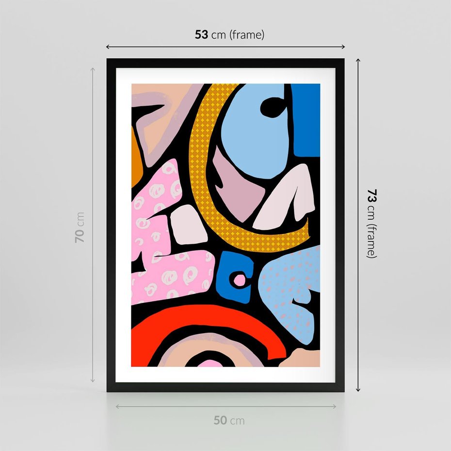 Plakat w ramie 50x70 - Kolory Komiksu - abstrakcyjne formy, komiksowy styl - rama czarna