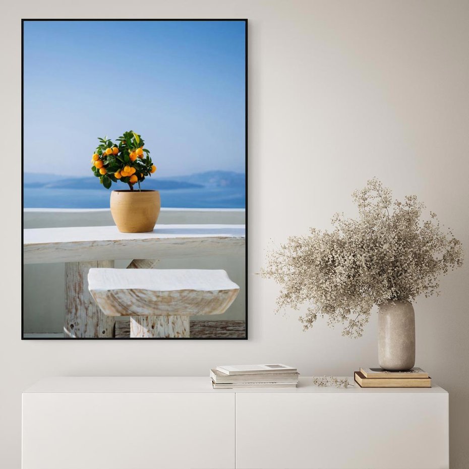 Obraz w ramie 70x100 - Uroki Santorini - Santorini, Grecja - rama czarna