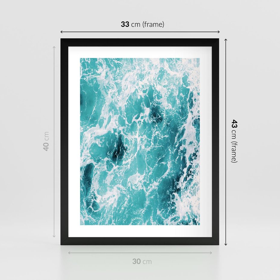 Plakat w ramie 30x40 - Wzburzony Ocean: Widok Z Góry - wzburzony ocean, błękitna woda - rama czarna