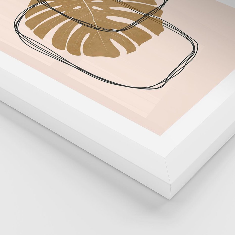 Plakat w ramie 40x50 - Liście w Beżowym Minimalizmie - minimalistyczny obraz, liście monstery - rama biała