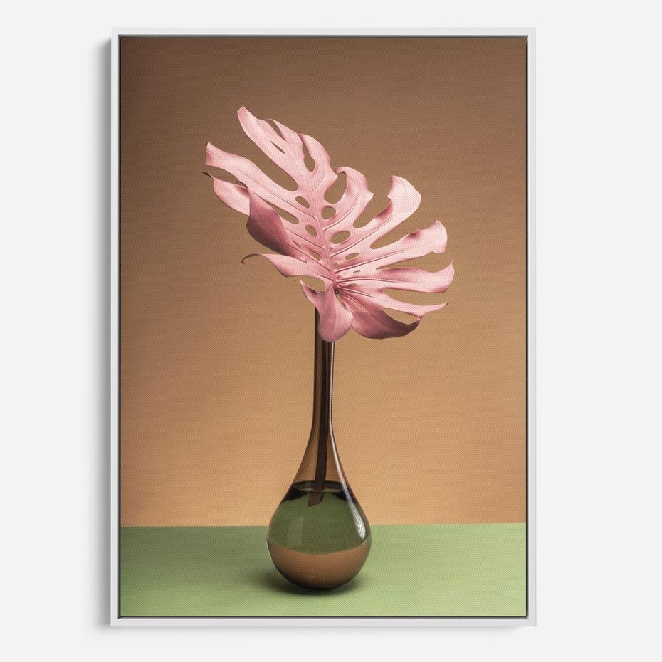 Obraz w ramie 80x120 - Wyjątkowy monstera - monstera, liść - rama biała