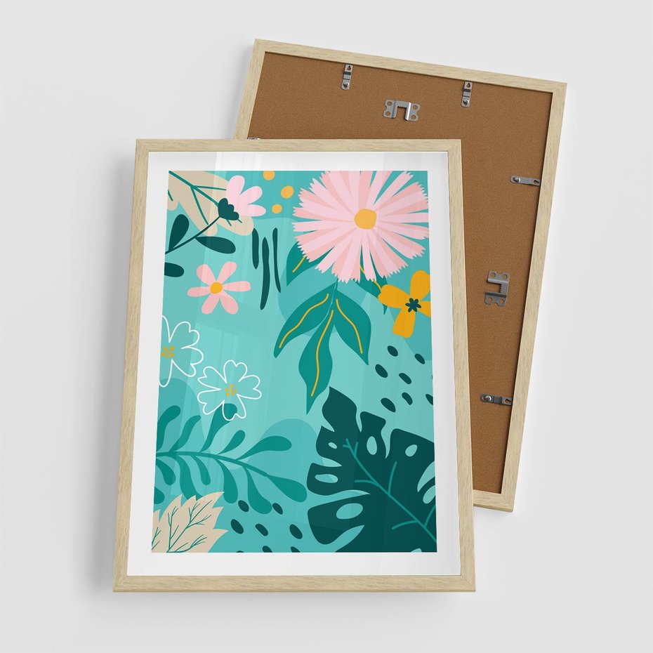 Plakat w ramie 50x70 - Kwiatowe Wibracje - pastelowa kompozycja, kwiaty - rama drewno
